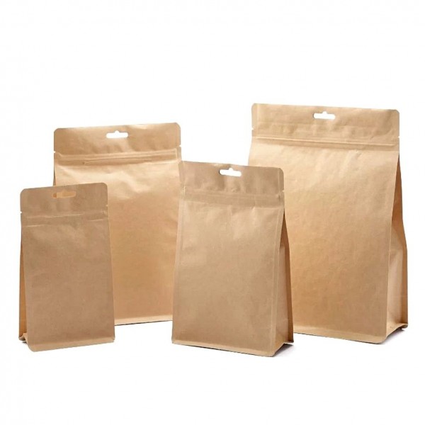 3D Flat Bottom Stand Up Kraft Paper Zipper Bags with Food Grade