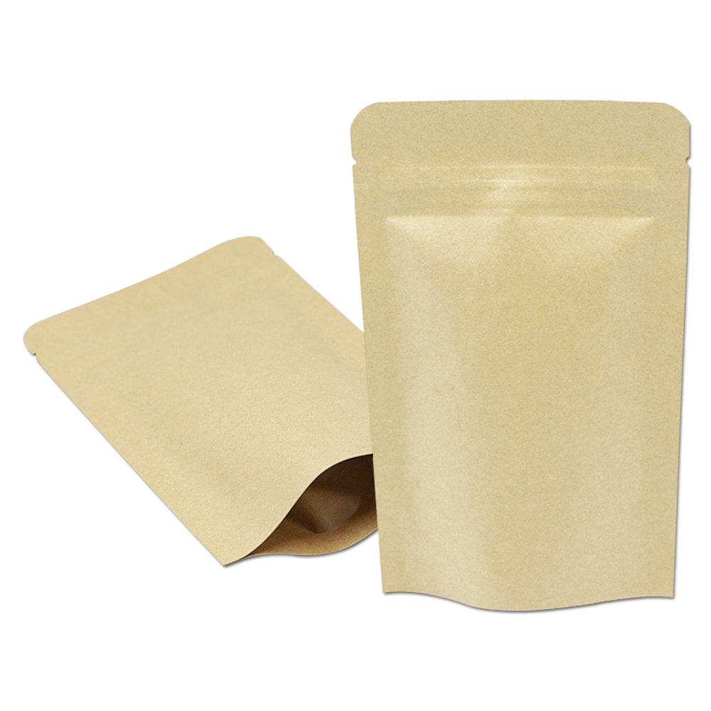 Heat Sealable Stand Up Kraft Paper Zipper Bags Pouches with Food Grade Aluminium Foil Liner 